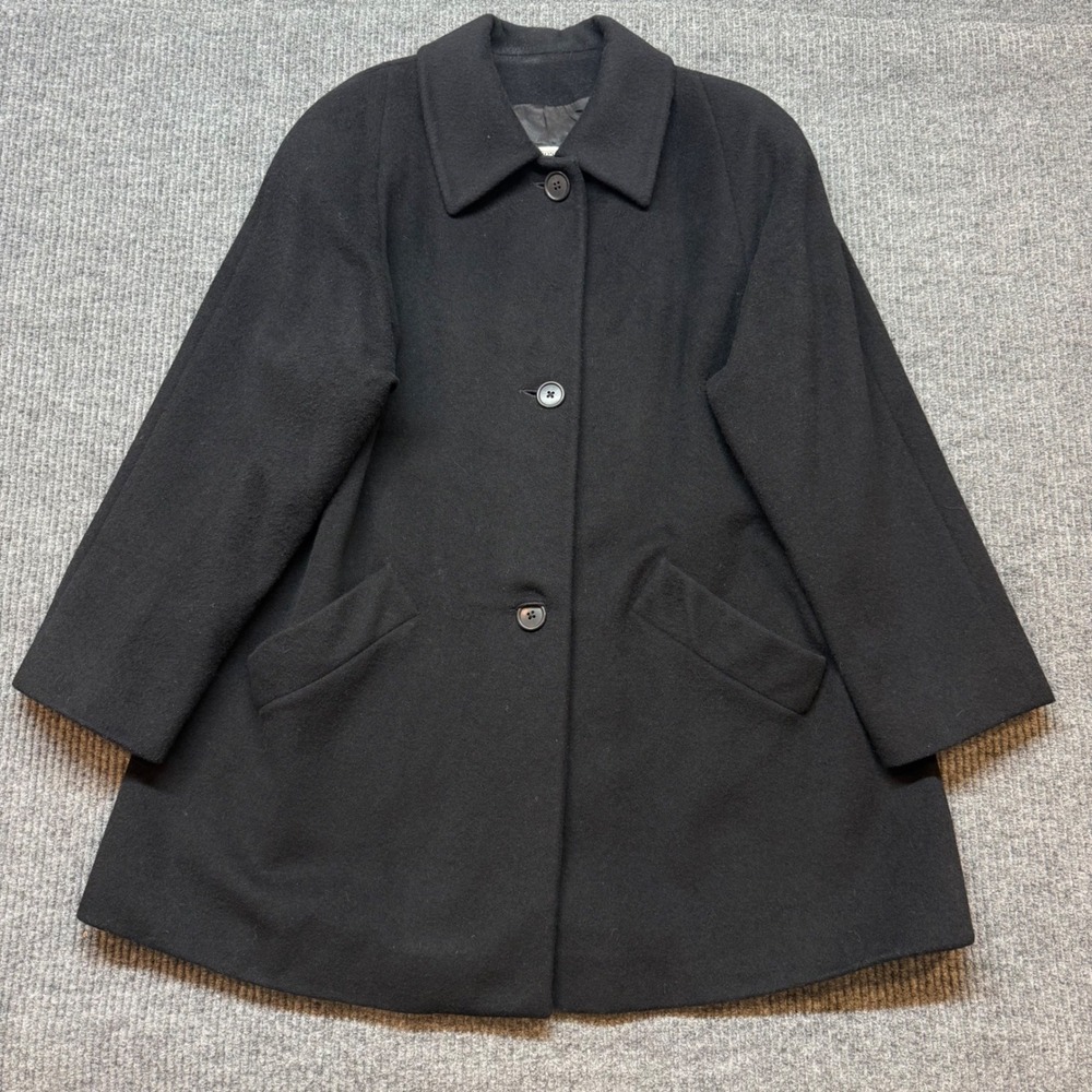 Jones New York JNY Pea Coat Womens Black Wool Paddedβ Shoulder Button Jacket